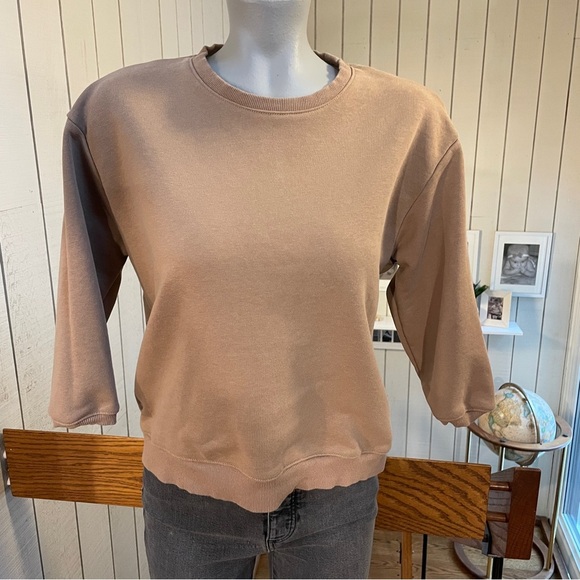Mod Ref sweatshirt cropped sleeve crewneck cotton brown womens small - Picture 1 of 4